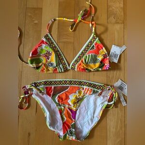 NWT Trina Turk Bikini Orange Green Pink Yellow Floral Triangle Two Piece Y2K 12